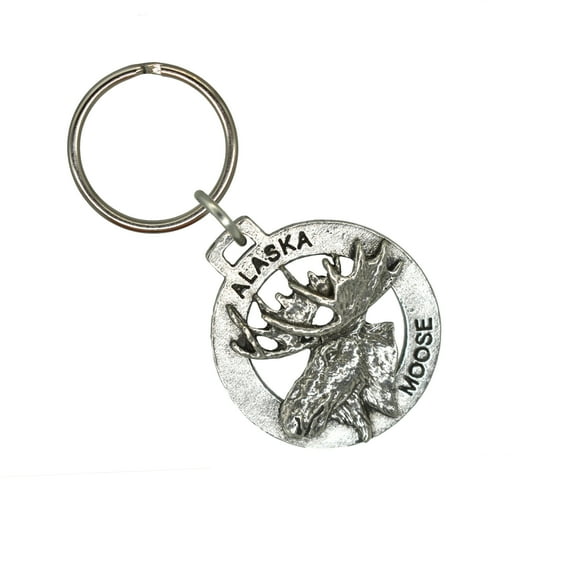 Alaska Moose Head Keychain, A614KC, Key Fob, Key Ring, Keys, Zipper Pull, Luggage Tag, Pewter, Backpack, Over 300 Keychains Designs, Handmade in the USA