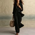 thumbnail image 6 of BRELIL Women Plus Size Two Piece Outfits Sets Long Sleeve Collared Button Shirt Wide Leg Pants Casual Lounge Set Solid Boho Vacation Travel Matching Tracksuit, Black 2XL, 6 of 6