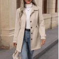 thumbnail image 2 of Edvintorg Womens Trench Coat Solid Color Long Sleeve Loose Long Jacket Turndown Collar Casual Button Down Outerwear with Pocket Woman Clothes White S-2XL, 2 of 7