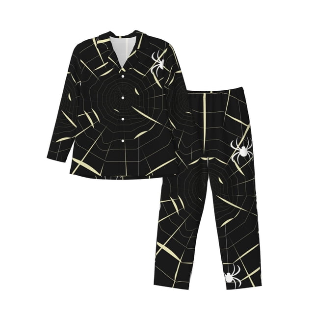 Fotbe Spiders On The Web Pijama de Hombre con Estampado de Manga Larga, Conjunto de 2 Piezas, Ropa de Dormir Suave y Cómoda con Bolsillos-Medium