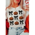 thumbnail image 2 of Women's White Halloween Pumpkin Face Bowknot Graphic T-Shirt - [ZhiHiMeRi] | (US 20-22)2XL, 2 of 8