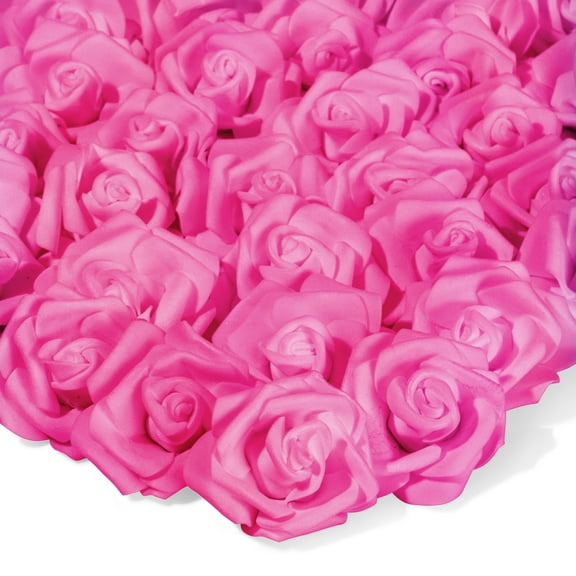 Juvale Artificial Roses - 3 in Heads, 100-Pack, Hot Pink - Faux Flowers for Vase & Wedding Decor - Centerpiece Table Decorations & Bridal Bouquet
