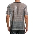 thumbnail image 3 of INSPIRE CHIC Sheer Sequin t Shirt for Men's Shiny Short Sleeve Tee Club Party Metallic Glitter T-Shirt XL Silver, 3 of 5
