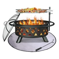 with Mat & Cover, 30 Inch Large Outdoor Wood Burning , Patio Backyard Firepit with Steel BBQ Grill Cooking Grate, Screen