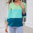 thumbnail image 2 of Women's Fashion 2024 1/4 Button up Blouse Vintage Summer Clothes for Teen Girls 3/4 Sleeve Tunic Tops Loose Fit Flowy Henley Neck Flowy Shirts Color Block Y2K Tops Dressy Casual Green T Shirts XL, 2 of 7