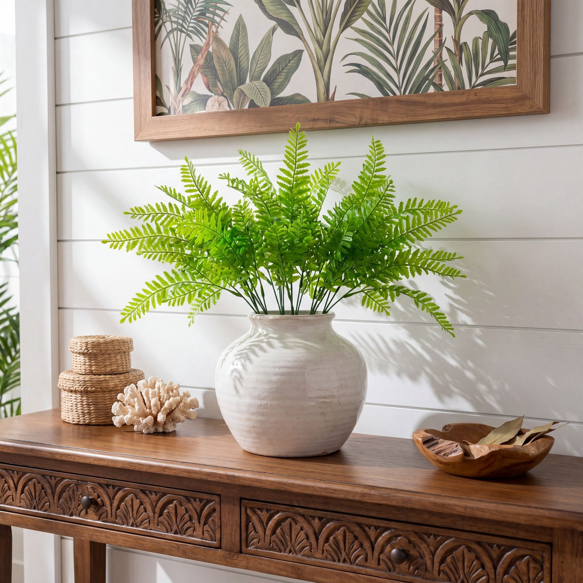 17in. UV Resistant Artificial Vibrant Fern Bush (Indoor/Outdoor) - Set of 6