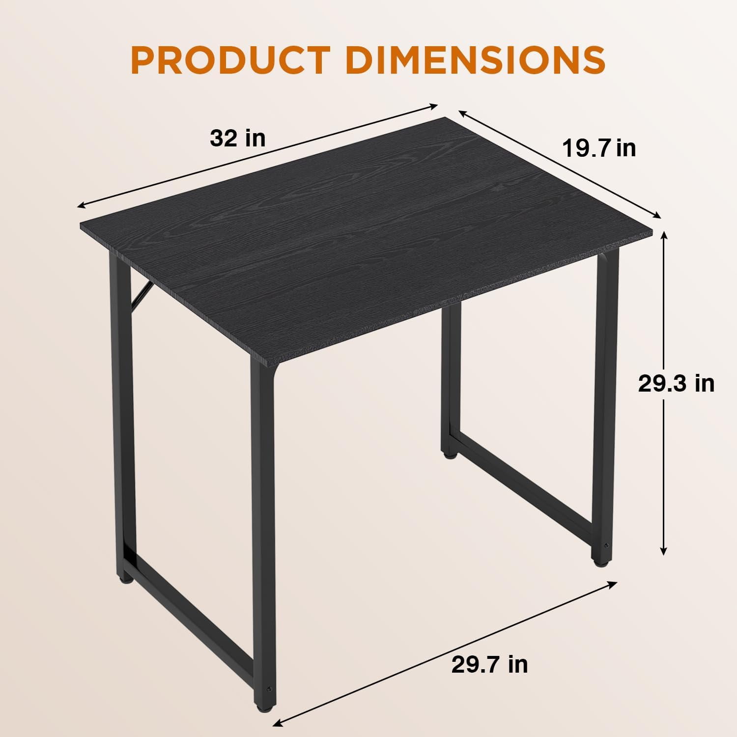 32 inch Computer Desk, Study Writing Table for Small Space, Save Space Office Desk with Metal Legs, Modern Steel Frame Wood PC Workstation for Home Office, Black