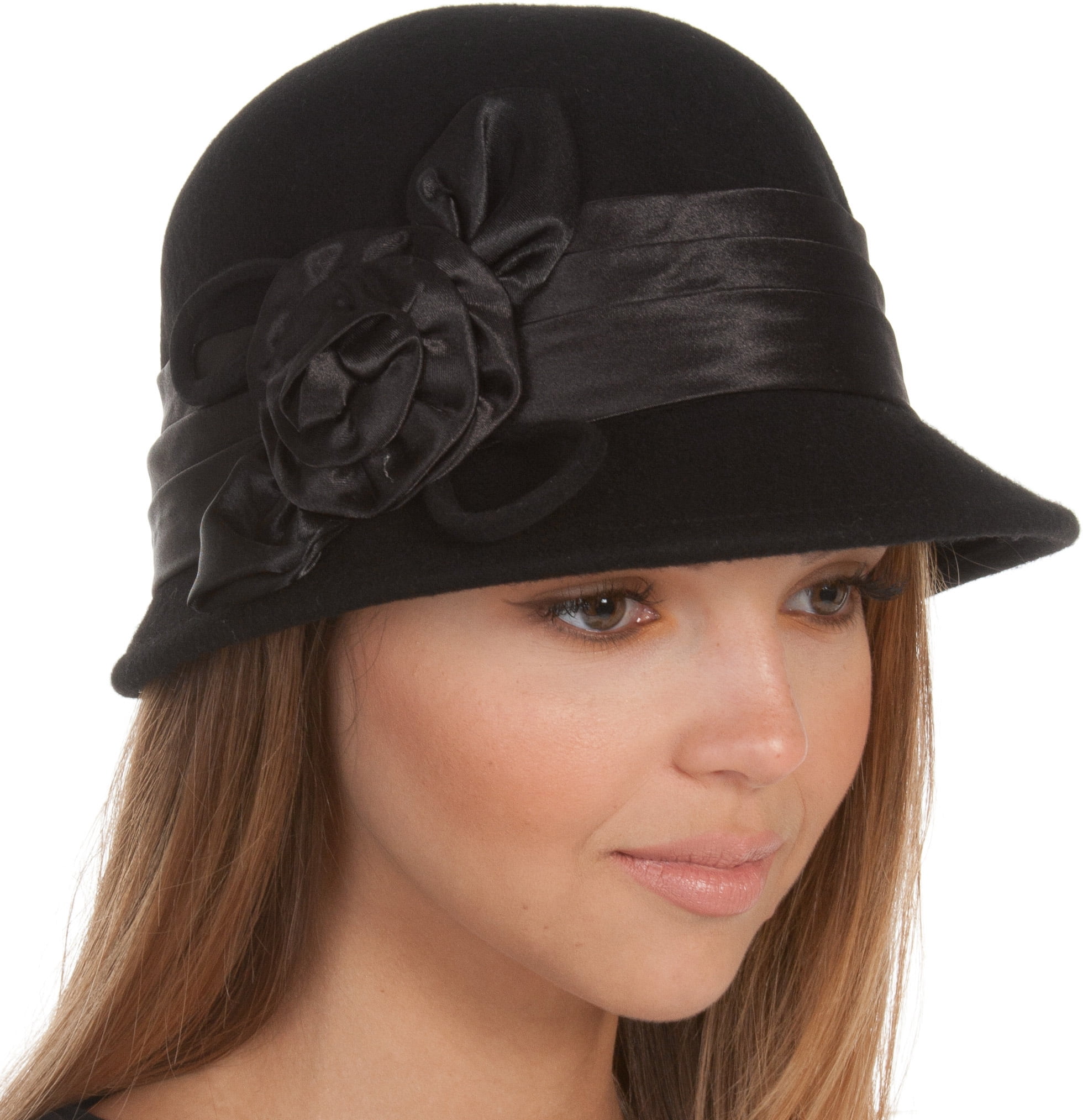 CHIC-CHIC Ladies Vintage Elegant Wool Cloche Bucket Hat Winter Warm Flower Brim Cap