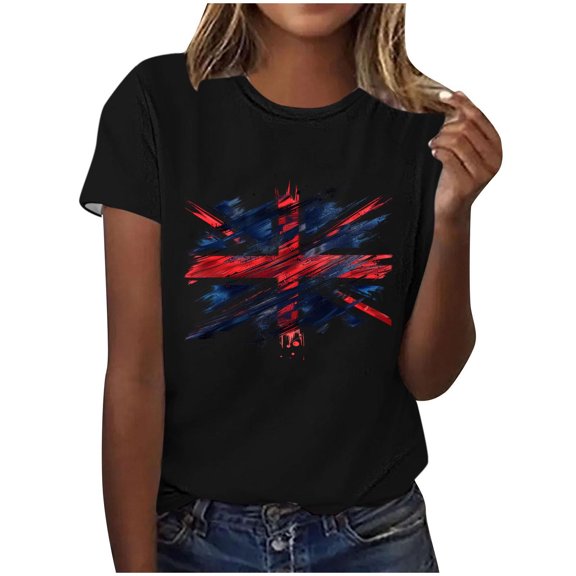 Levmjia Women's 4th of July T-Shirt Patriotic American Flag Heart Leopard Print Short Sleeve Crew Neck Casual Summer Top for Independence Day Holiday