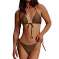 thumbnail image 1 of Women Swimsuits Separates Bikini Set High Waisted Stylish Solid Color Coffee Women Bathing Suits S, 1 of 3
