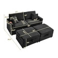 thumbnail image 5 of 68" Double Chaise Lounges Indoor, Chenille Upholstered Loveseat Sofa Bed with Charging Station, Hidden Table Armrests and Storage Ottomans for Living Room, Black, 5 of 8