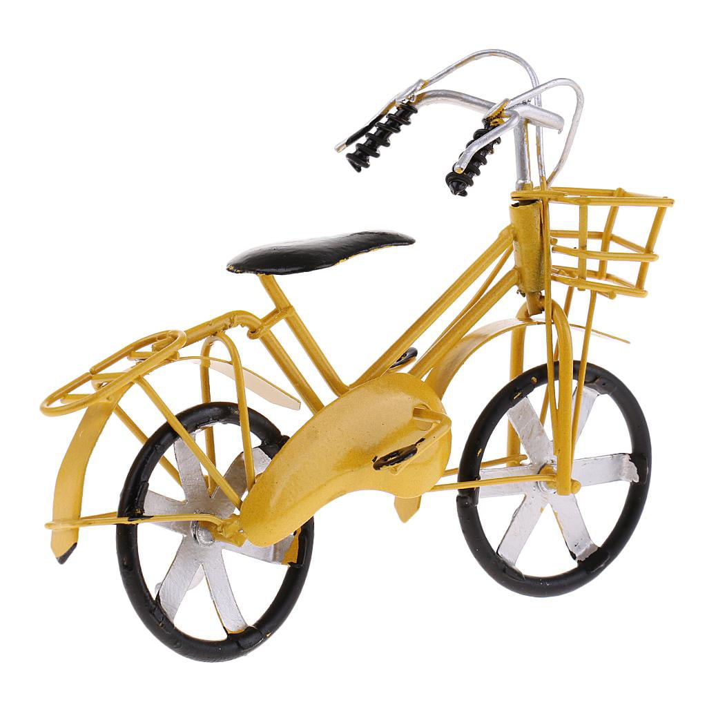 Kids Collection Metal Bike Model Bicycle Figure for Home Office Decor Yellow 