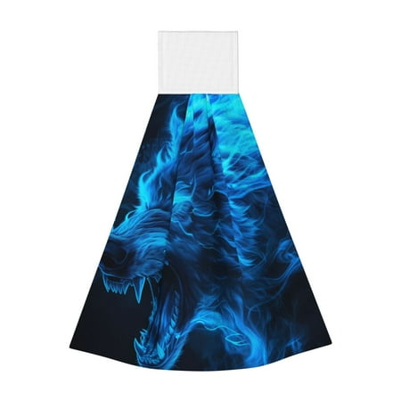 

Wukai Ice Blue Fire Wolf Print Kitchen Towels Quick Dry Washcloths Coral Velvet Dishtowels Multipurpose Reusable Cloths Soft Tea Absorbent Cleaning Cloths