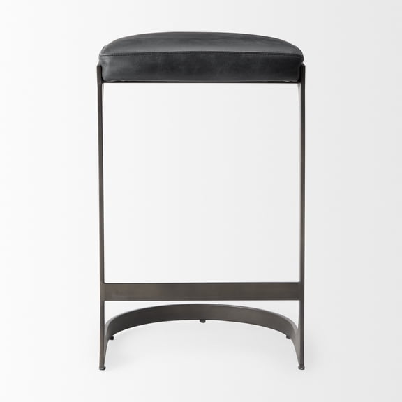 Tyson 17L x 18W x 28H Black Leather W/Gun Metal Gray Metal Base Stool