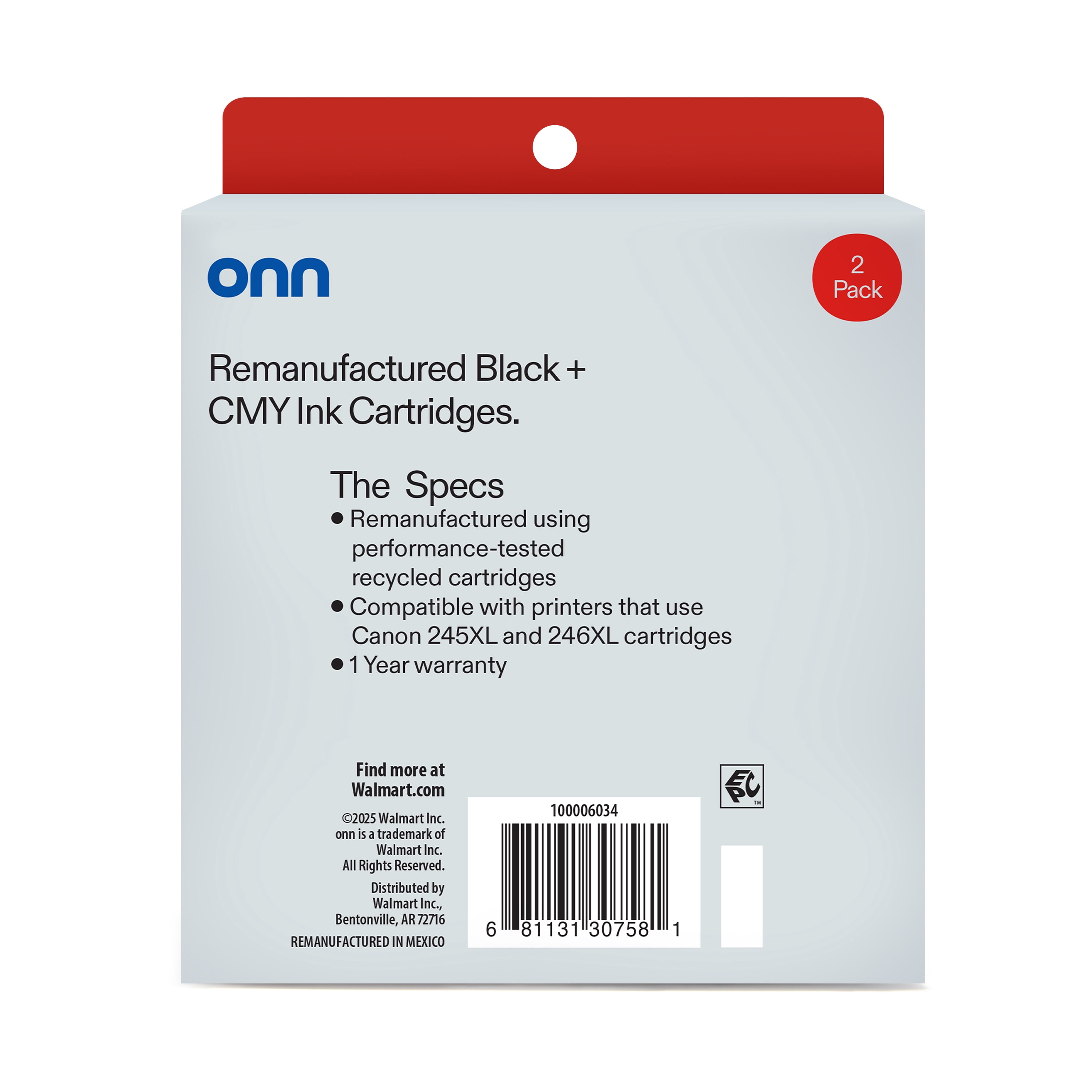 onn Canon PG-245XL/CL-246XL High Yield Black and Color, 2 Pack Ink Cartridge(Remanufactured)