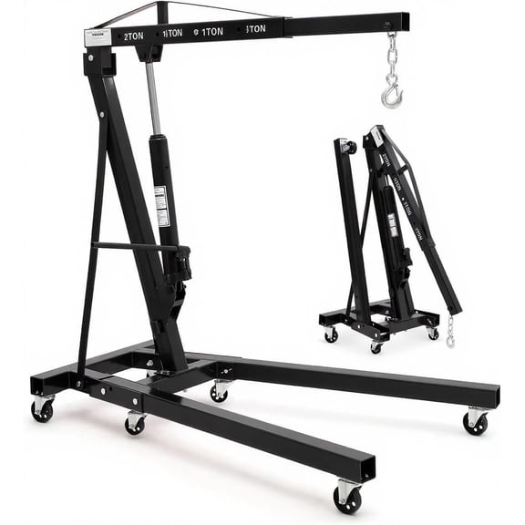 2-Ton Folding Engine Hoist Shop Crane with Telescopic Boom and 6 Swivel Casters