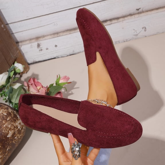 Wowcloth Women's Loafers – Comfortable Round Toe Flat Shoes with Solid Color Shallow Cut Design, Vintage Style Casual Fashion Footwear for Spring and Autumn Outdoor Wear