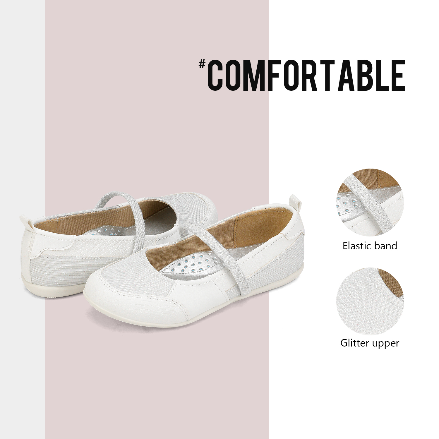 Dream Pairs Girls Mary Jane Flats Shoes Comfort School Casual Shoes Slip On Flat Shoes For Kids SASA-2 WHITE Size 8 - image 3 of 5