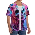 thumbnail image 2 of Xecao Neon Skull With Milkshake Men's Casual Short-sleeved Shirt, a button-up collared shirt with a pocket-3X-Large, 2 of 5