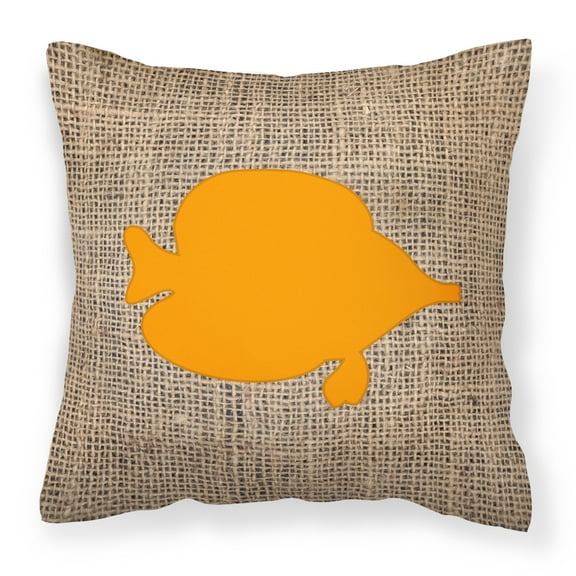 Carolines Treasures BB1023-BL-OR-PW1414 Fish - Tang Fish Burlap and Orange Canvas Fabric Decorative Pillow BB1023