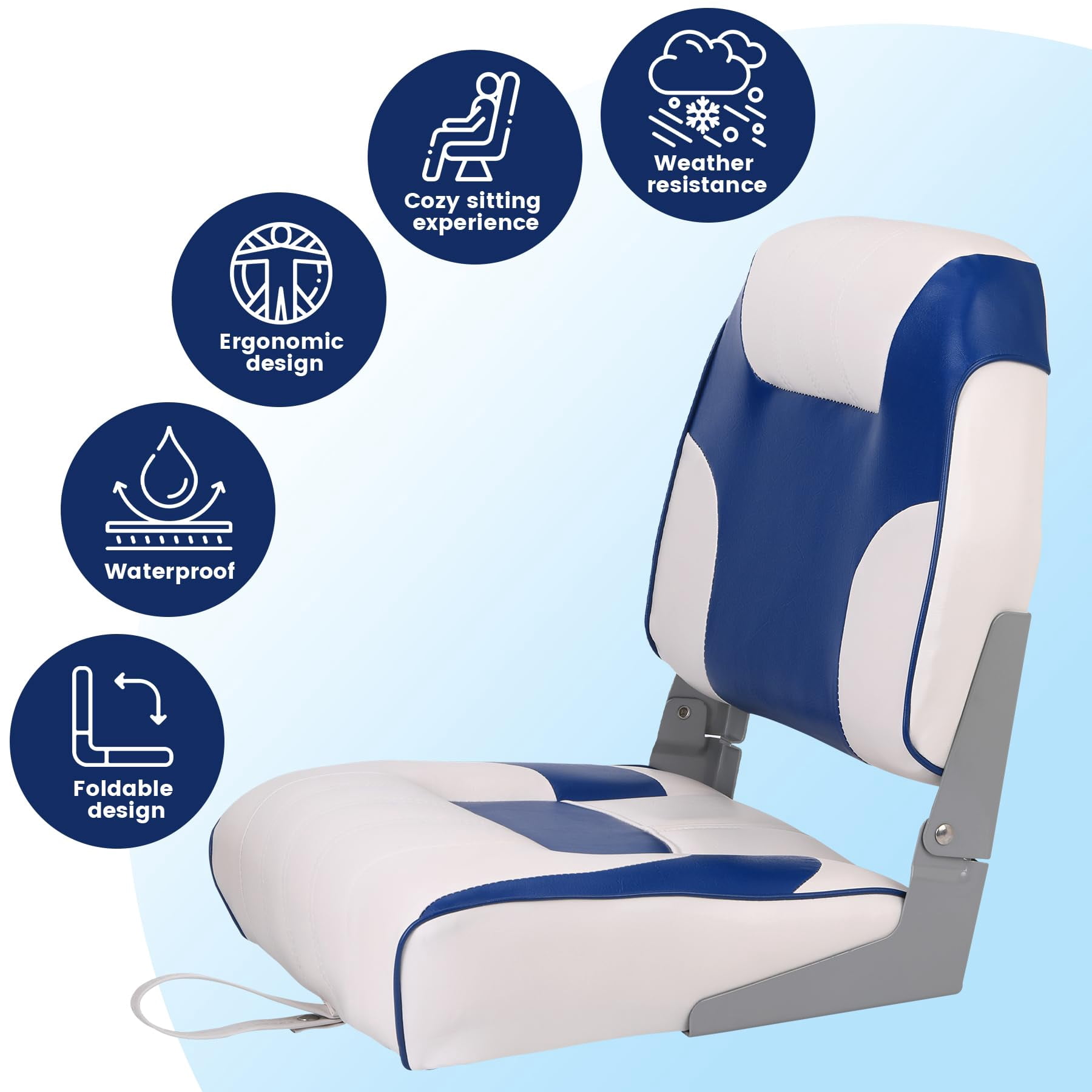 M optimized Set of 2 Premium Low Back Folding Boat Seat, Marine Seats for Fishing, Sightseeing, Speedboats, Canoes