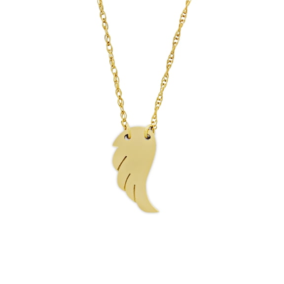 Charm America - Gold Mini Angel Wing Pendant - 14 Karat Solid Gold - Adjustable Chain