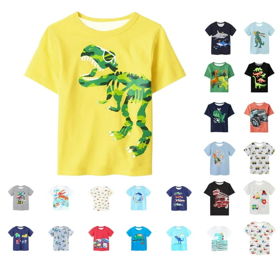 HAOTAGS Boys'Graphic Tee Shirts,Printed Graphic Short Sleeve Round Neck Tops for Child Green 4T