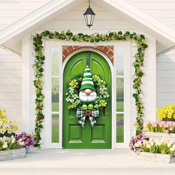 Cortina de puerta del Día de San Patricio para decoración navideña | Cubierta de puerta de tela de poliéster de 180 x 90 cm | Decoración para paredes, jardines y fiestas