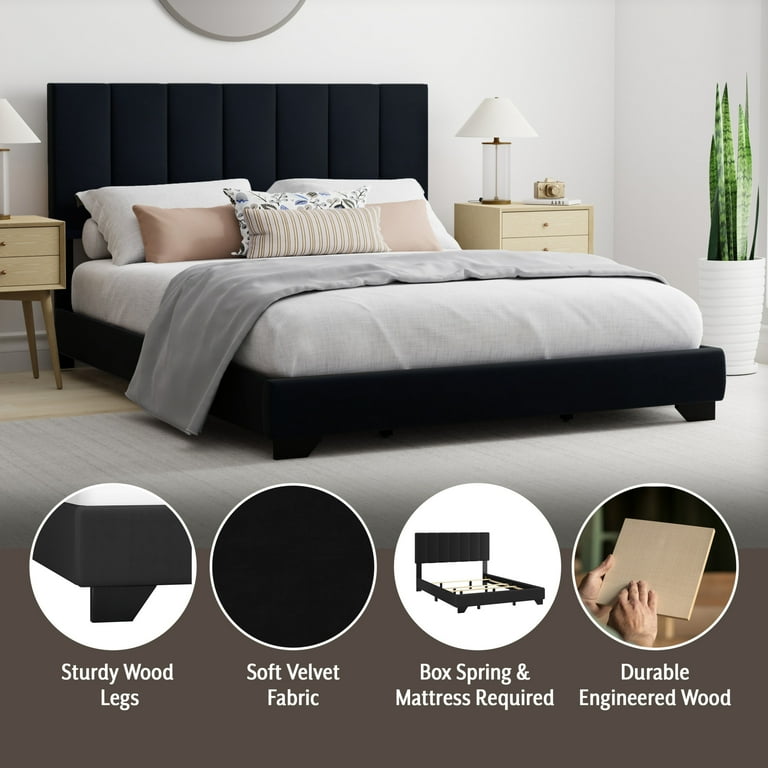 Reece Channel Stitched Upholstered Queen Bed Black by Hillsdale Living Essentials