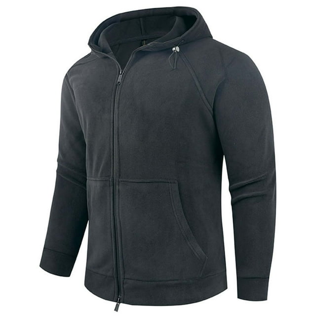 Lovzfmll Men's Reversible Polartec Jacket Hooded Zip Up Pockets Dark Gray, L