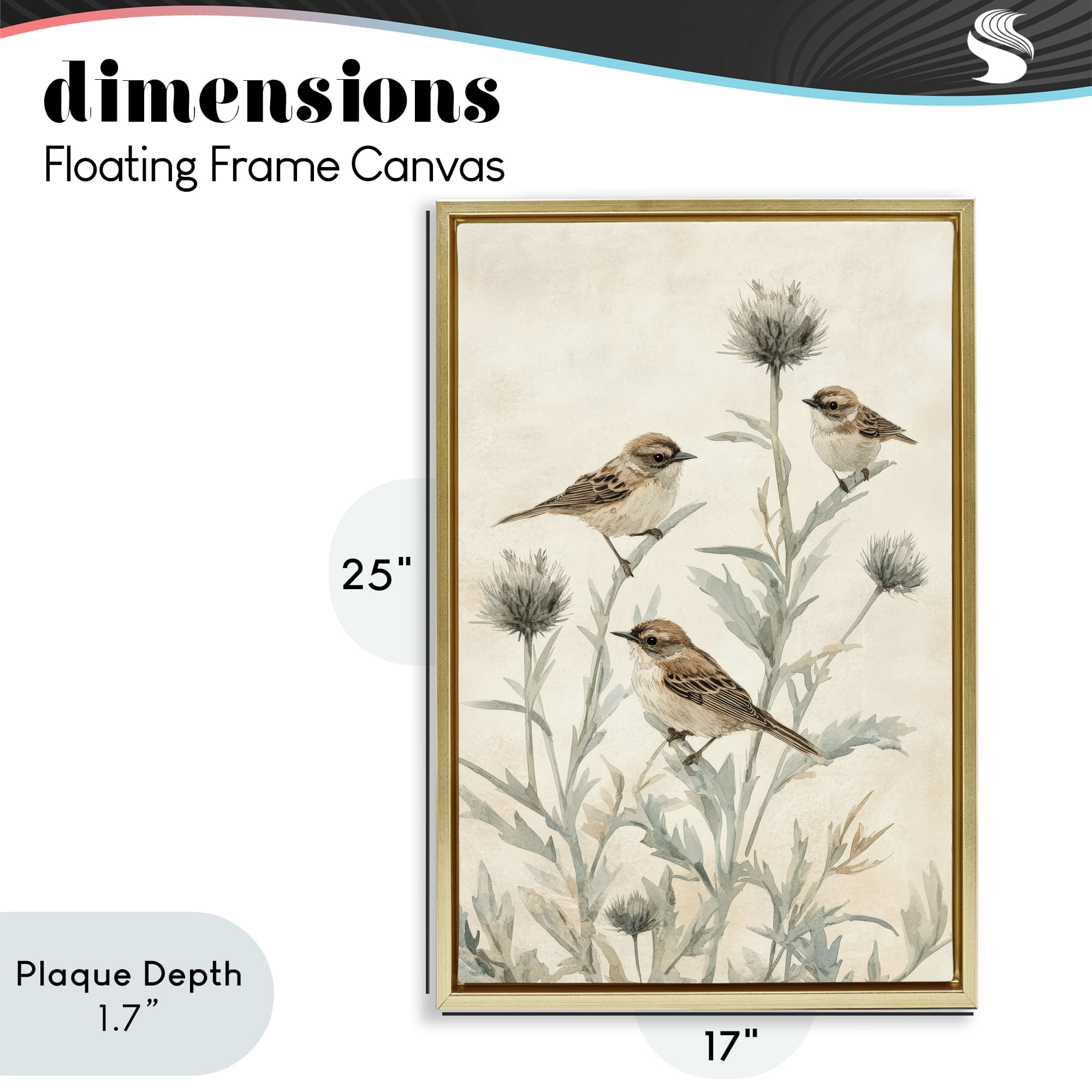 Stupell Industries Sparrows on Thistle Stems Gold Framed Floater Canvas Wall Art, design by Petal Prints Design