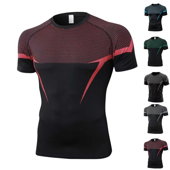 KLHDSF Men's Athletic Short Sleeve Compression Shirts Stretch Performance T-Shirt Running Workout Tops Quick Dry Base Layer Black L