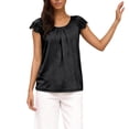 thumbnail image 3 of Tshirts Shirts for Women Lace Sleeve Hollow Short Sleeve Round Neck Loose T Shirt Women's Tops Black L, 3 of 9