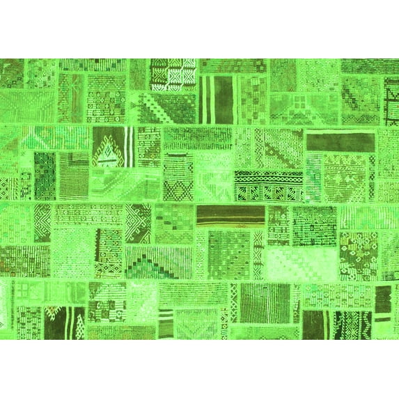 Ahgly Company Indoor Rectangle Patchwork Green Transitional Area Rugs, 5' x 7'
