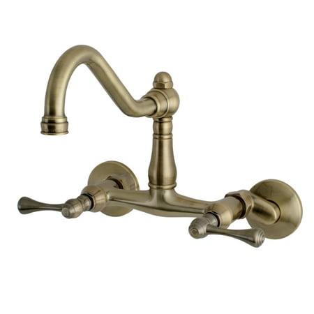 Kingston Brass KS3223BL Vintage 6u0022 Adjustable Center Wall Mount Kitchen Faucet, Antique Brass