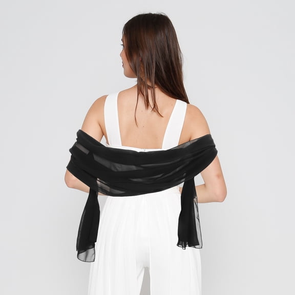 ELAYARD Elegant Black Chiffon Shawl Wrap for Bridesmaids, Formal Weddings, Evening Events, and Special Occasions