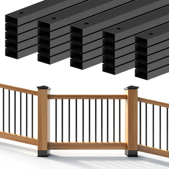 Wemily 100-Pack 36'' Deck Balusters, Black Metal Deck Spindles with Screws & End Caps, Hollow Rectangle Stair Railing Balusters for Decks, Porches, Fences