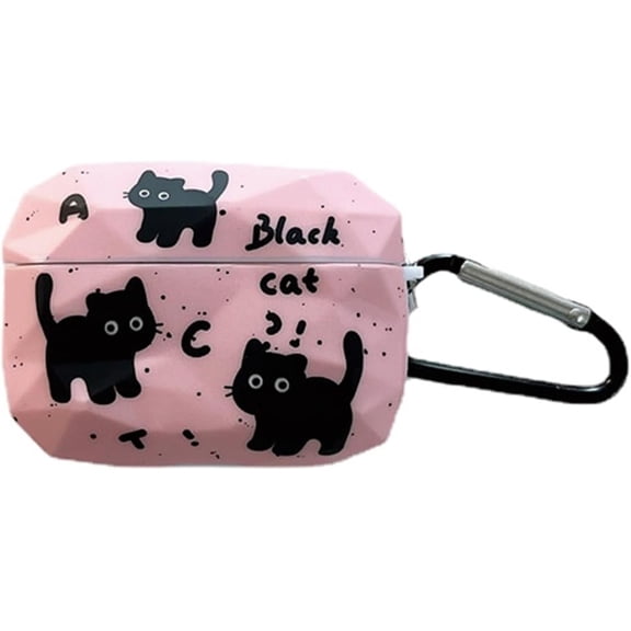 for AirPods Pro Case with Keychain,Cute Cartoon Cat Pattern Design Earphone Protective Cover,Hard TPU for AirPods pro Fit Girls Boys (Black cat)