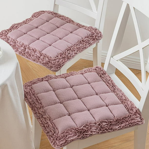 Nvzi Cojín de silla de patchwork con volantes estilo bohemio, con lazos, antideslizante, de algodón, para cocina y comedor, paquete de 2 (rosa, 45,7 x 45,7 cm)