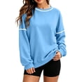 thumbnail image 2 of ClodeEU Women's Crew Neck Long Sleeve Sweatshirt with Contrast Stitching ,Casual Loose Pullover Top ,Women's S-XXL, 2 of 9