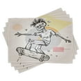 thumbnail image 1 of Ambesonne Skull Place Mats Set of 4, Skating Skeleton Boy, Standard Size, Pale Grey and Cream, 1 of 6