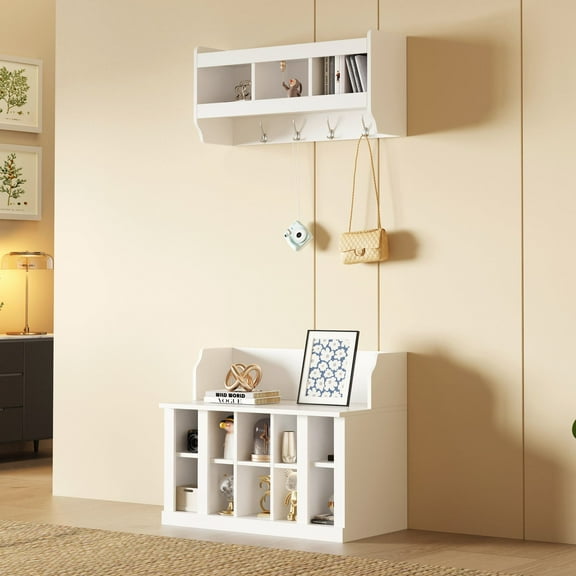 Vinsetto Shoe Cabinet Storage with Shelves and 4 Hooks