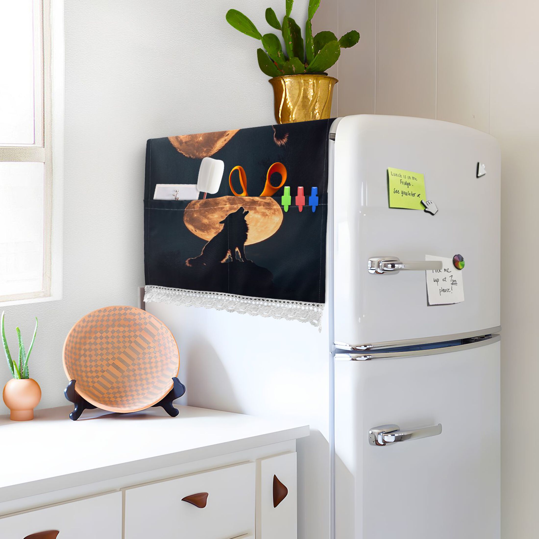The Legend Of Starving WolfWasher and Dryer Covers Dust-Proof and Oil Resistant Fridge Cover with 4 Storage Pockets Washing Machine Top Cover for Laundry Kitchen Home 51.2 x 22 In