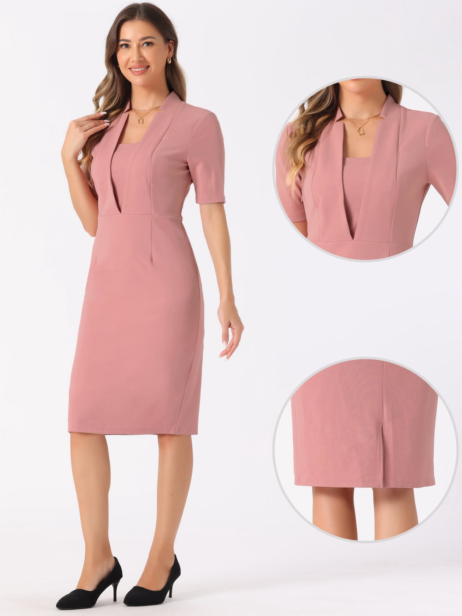DARING DIVA Women's Short Sleeve Business Office Pencil Dress XS Grey Pink