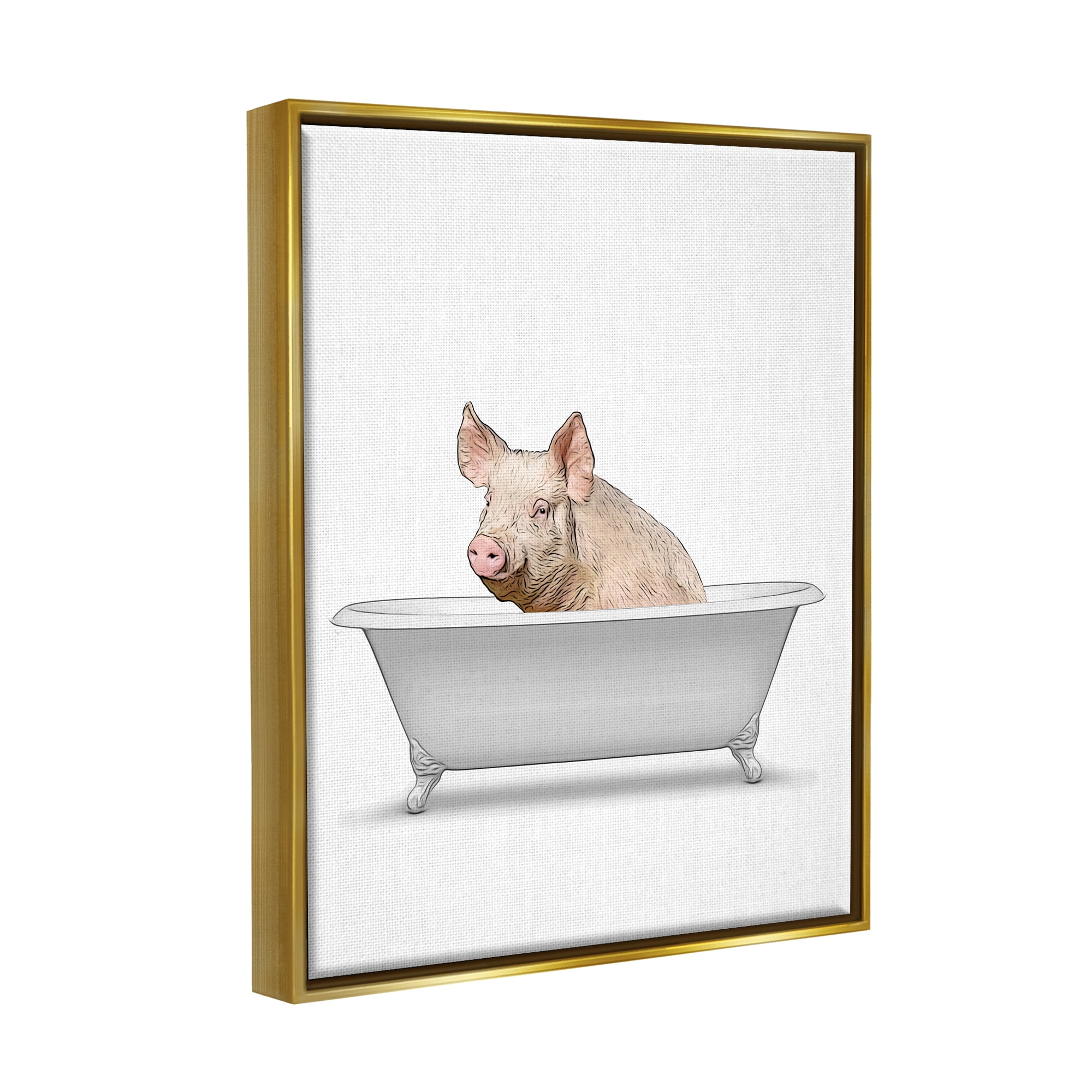 Stupell Industries Farm Pig Bath Tub Bathroom Animals & Insects Painting Gold Floater Framed Art Print Wall Art