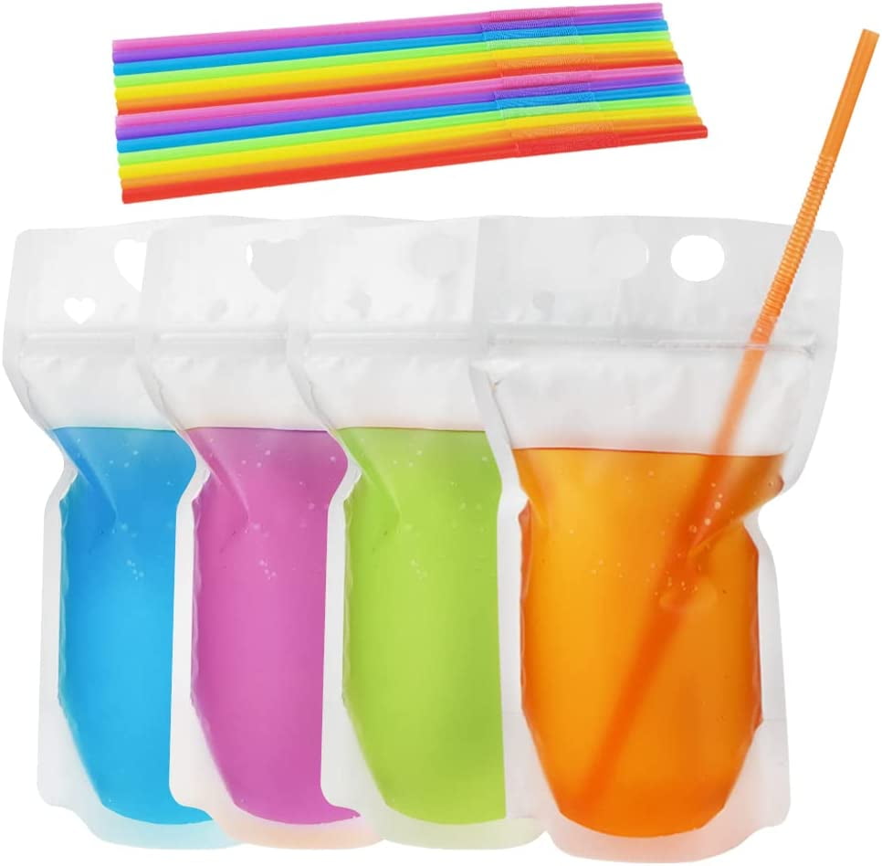 500ML Drink Flask with Straw, Reusable Drink Pouches and Take Out