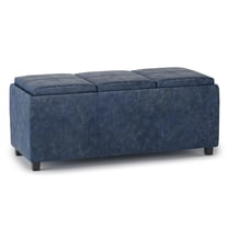 Avalon 42 inch Wide Contemporary Storage Ottoman in Denim Blue Vegan Leather