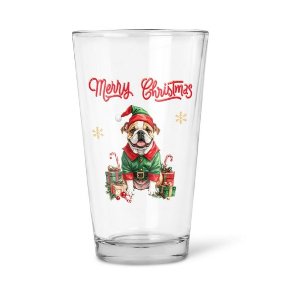 Merry Christmas Woofmas Xmas Noel Bulldog Elf Candy Cane Snow 16oz Pint Beer Glass Mug Dog Lover Gifts Idea Beer Glasses Cup - 13017
