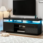 Hommpa LED TV Stand for TVs up to 70 with Power Outlets Modern Entertainment Center High Gloss Large TV Cabinet Adjustable Shelf PS5 Storage Gaming Media Console