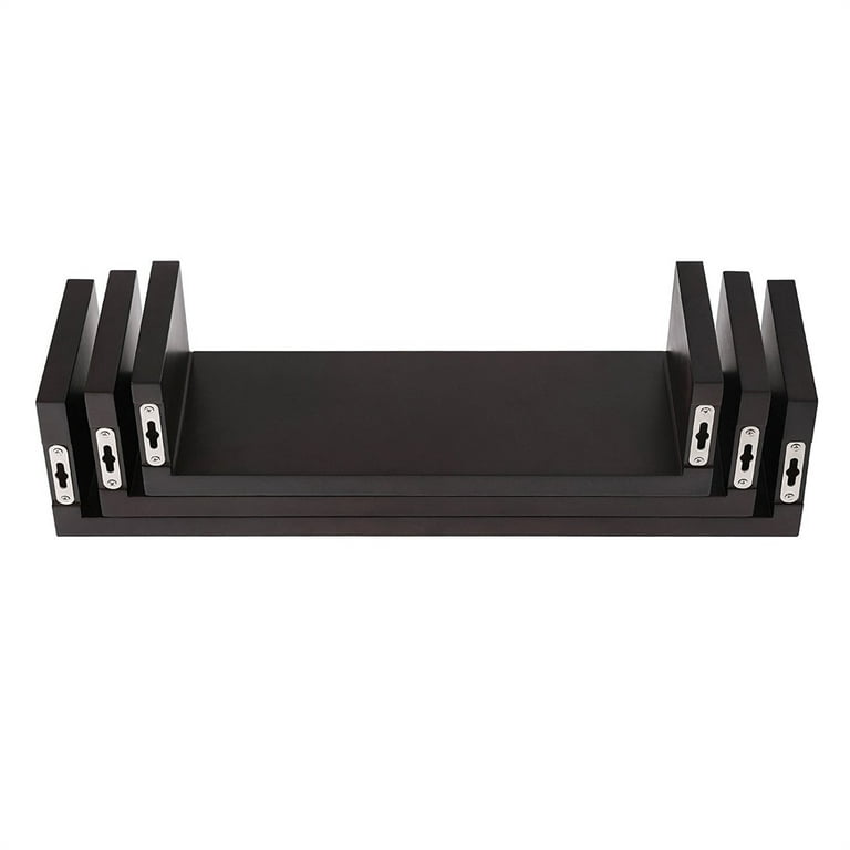 Black Floating Shelves, Solid Wood Wall Mounted Shelves Set of 3, Modern  Black Shelves for Bathroom Kitchen Bedroom Living Room - Black